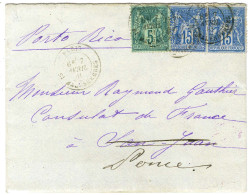 Càd PARIS / BT MALESHERBES / N° 75 + 90 (2) Sur Lettre Pour San Juan De Porto Rico Réexpédiée à Ponce. Au Verso, Càd D'a - 1876-1878 Sage (Type I)
