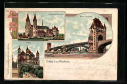 Lithographie Worms, Neue Brücke, Dom Und Liebfrauenkirche  - Worms