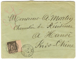 Càd PARIS 42 / R. LITTRE / N° 97 Bdf Avec Variété Marge Droite Non Dentelée Sur Lettre Pour HANOI. Au Verso, Càd D'arriv - 1876-1878 Sage (Type I)