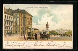 Lithographie Wien, Partie Am Schwarzenbergplatz, Mit Handwagen Und Kutsche  - Autres & Non Classés