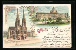 Lithographie Wien, Votivkirche Und K. K. Hof-Museum  - Autres & Non Classés