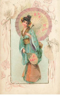 N°23714 - Fantaisie - Jeune Femme Japonaise En Kimono Se Protégeant Avec Une Ombrelle - Frauen