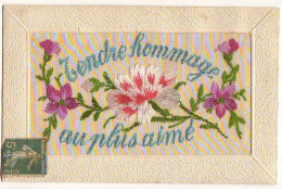 N°22751 - Carte Brodée - Tendre Hommage Au Plus Aimé - Fleurs - Embroidered