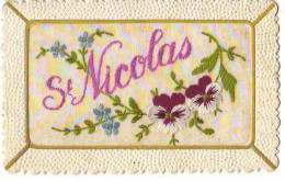 N°21605 - Carte Brodée - Saint-Nicolas - Pensées Et Myosotis - Bordados