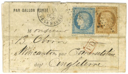 Etoile 3 / N° 36 + 37 Càd PARIS / PL. DE LA MADELEINE 14 OCT. 70 Sur Lettre PAR BALLON MONTE Pour Bath (rare). 1er Jour  - War 1870