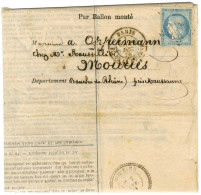 Etoile 1 / N° 37 Càd PARIS / PL. DE LA BOURSE 29 DEC. 70 Sur Le Ballon Poste N° 17 Pour Mouriès. Au Verso, Càd D'arrivée - Krieg 1870