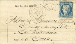 Etoile 33 (rare) / N° 37 Càd PARIS / BT DE L'HOPITAL 9 JANV. 71 Sur Lettre PAR BALLON MONTÉ Pour La Souterraine, Au Vers - Krieg 1870