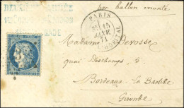 Etoile 33 / N° 37 Càd PARIS / BT DE L'HOPITAL 15 JANV. 71 Sur Lettre Sans Texte Pour Bordeaux. Au Recto, Très Rare Griff - War 1870