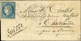 Etoile 39 / N° 37 Càd PARIS / R. DES ÉCLUSES ST MARTIN 10 FÉVR. 71 Sur Lettre Pour La Suisse, Taxe 50 Au Crayon Rouge, A - Krieg 1870