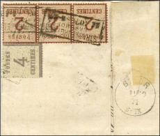 Cachet Encadré STRASSBURG / BAHNHOF / Als. N° 2 Bande De 3 + N° 3, Au Verso D'une Lettre. 1871. - TB. - R. - Cartas & Documentos