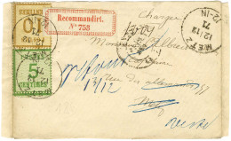 Càd METZ / Als. N° 4 + Als. N° 5 Sur Devant De Lettre Recommandée Locale, Au Recto étiquette De Recommandation. 1871. -  - Covers & Documents