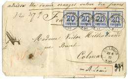 Càd ST LOUIS / Als. N° 6 Bande De 4 Sur Bande Recommandée Pour Colmar. 1871. - TB. - R. - Cartas & Documentos