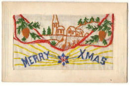 N°19407 - Carte Brodée - Merry Xmas - Village - Bestickt