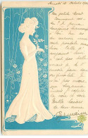 N°19425 - Carte Gaufrée - Art Nouveau - Jeune Femme De Profil Sentant Une Rose - Frauen