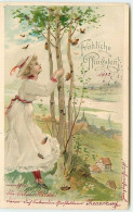 N°11678 - Carte Fantaisie - Fröhliche Pfingsten - Femme Et Hannetons - Pinksteren