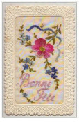 N°2404 - Carte Brodée - Bonne Fête - Fleur Rose - Embroidered