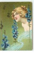 N°2000 - Portrait De Femme Et Fleurs Bleues - Frauen