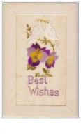 N°2553 - Carte Brodée - Best Wishes - Oiseaux Blancs Et Fleurs - Embroidered