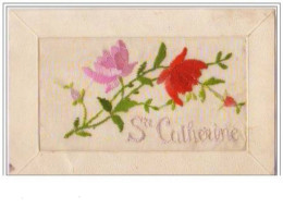 N°2556 - Carte Brodée - Sainte Catherine - Roses - Embroidered