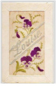 N°2054 - Carte Brodée - Prénom Louise - Pensées - Embroidered