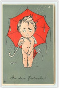 N°2149 - Carte Gaufrée - Angelot Avec Un Parapluie Rouge - Engel