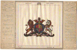 N°13752 - Carte Brodée Tissée Soie - Fab Patchwork Card - Ecusson Avec Un Lion Et Une Licorne - Brodées