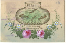 N°16052 - Carte Celluloïd - 1er Avril - Au Fond De Votre Coeur Cherchez L'envoyeur - Poissons Dans Un Bocal - 1 April (aprilvis)
