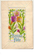 N°9608 - Carte Brodée - Bonne Fête - Fleurs Couleur Pastel - Embroidered