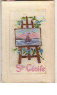 N°9602 - Carte Brodée - Sainte Cécile - Chevalet Avec Un Paysage Marin - Bestickt