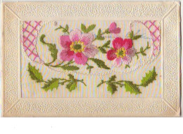 N°6406 - Carte Brodée Avec Rabat - Fleurs Roses - Embroidered