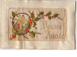 N°7506 - Carte Brodée - Bonne Année - Maison Dans Un Médaillon - Embroidered