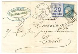 Càd METZ / Als. N° 6 + Losange SP 2° / N° 37 Sur Lettre En Affranchissement Mixte Pour Paris. 1871. - TB / SUP. - Covers & Documents
