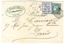 Càd METZ / Als. N° 6 + Losange SP 2° / N° 37 Sur Lettre En Affranchissement Mixte Pour Paris. 1871. - TB / SUP. - Storia Postale