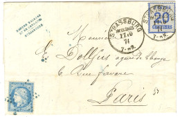 Càd STRASSBURG / Als. N° 6 + étoile évidée Bleue / N° 60 Sur Lettre En Affranchissement Mixte Pour Paris. 1871. - TB / S - Briefe U. Dokumente