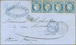 Losange De Points / CG N° 23 Bande De 4 Càd GUADELOUPE / POINTE-A-PITRE Sur Lettre 2 Ports Par La Voie Française. 1873.  - Posta Marittima