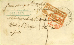 Lettre Avec Texte Daté De Marin Ile Martinique Le 7 Novembre 1846 Pour Paris. Au Recto, Très Rare Marque Encadrée Bleue  - Posta Marittima