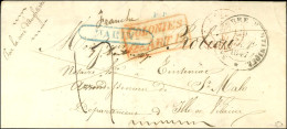 Lettre Avec Texte Daté De Marin Ile Martinique Le 7 Octobre 1847 Pour St Malo. Au Recto, Rarissime Marque Encadrée Bleue - Poste Maritime