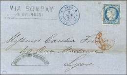 Càd Bleu INDE / CHANDERNAGOR / Col. Gen. N° 23 Sur Lettre Pour Lyon. 1880. - TB / SUP. - R. - Poste Maritime