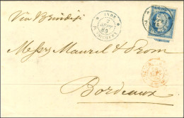 Càd Bleu INDE / PONDICHERY / Col. Gen. N° 23 Type 3 Sur Lettre Avec Texte Pour Bordeaux. 1880. - TB / SUP. - R. - Maritieme Post