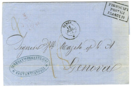 Càd GANGE / * 18 JUIL. 66 Sur Lettre 2 Ports De Constantinople Pour Gênes. Au Recto, Griffe Encadrée PIROSCAFI / POSTALI - Maritieme Post