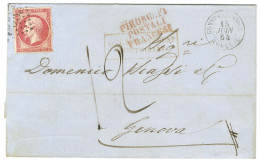 GC 5083 / N° 24 Rose Vif Càd CONSTANTINOPLE / TURQUIE Sur Lettre Insuffisamment Affranchie Pour Gênes Taxée 12. 1864. -  - Maritime Post