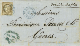 Càd Bleu LES DARDANELLES / TURQUIE / N° 56 Sur Lettre De Gallipoli Pour Gênes. 1876. - SUP. - R. - Schiffspost