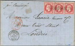 GC 5104 / N° 32 Bande De 3 Càd SHANG-HAI / CHINE Sur Lettre Pour Londres. Au Verso, Càd LIGNE N / PAQ. FR N° 4. 1872. -S - Poste Maritime