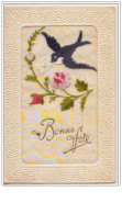 N°2355 - Carte Brodée - Bonne Fête - Horondelle Apportant Le Courrier - Embroidered