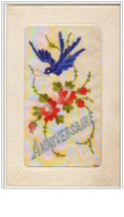 N°2357 - Carte Brodée - Anniversaire - Hirondelle Apportant Le Courrier - Bordados