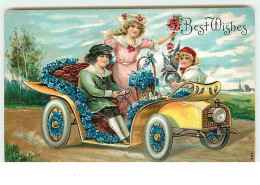 N°13791 - Carte Gaufrée - Best Wisches - Enfants Dans Une Voiture - Other & Unclassified