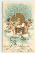 N°7548 - Carte Fantaisie Gaufrée - Angelots Libérant Des Colombes - Angels