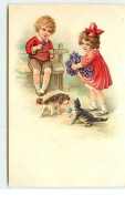 N°8549 - Carte Fantaisie - Chat, Chien Et Enfants - Cats