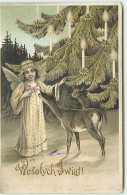 N°2383 - Carte Gaufrée - Wesofych Swiat - Ange Et Biche - Angels