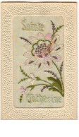 N°9555 - Carte Brodée - Sainte Catherine - Fleur Rose - Brodées